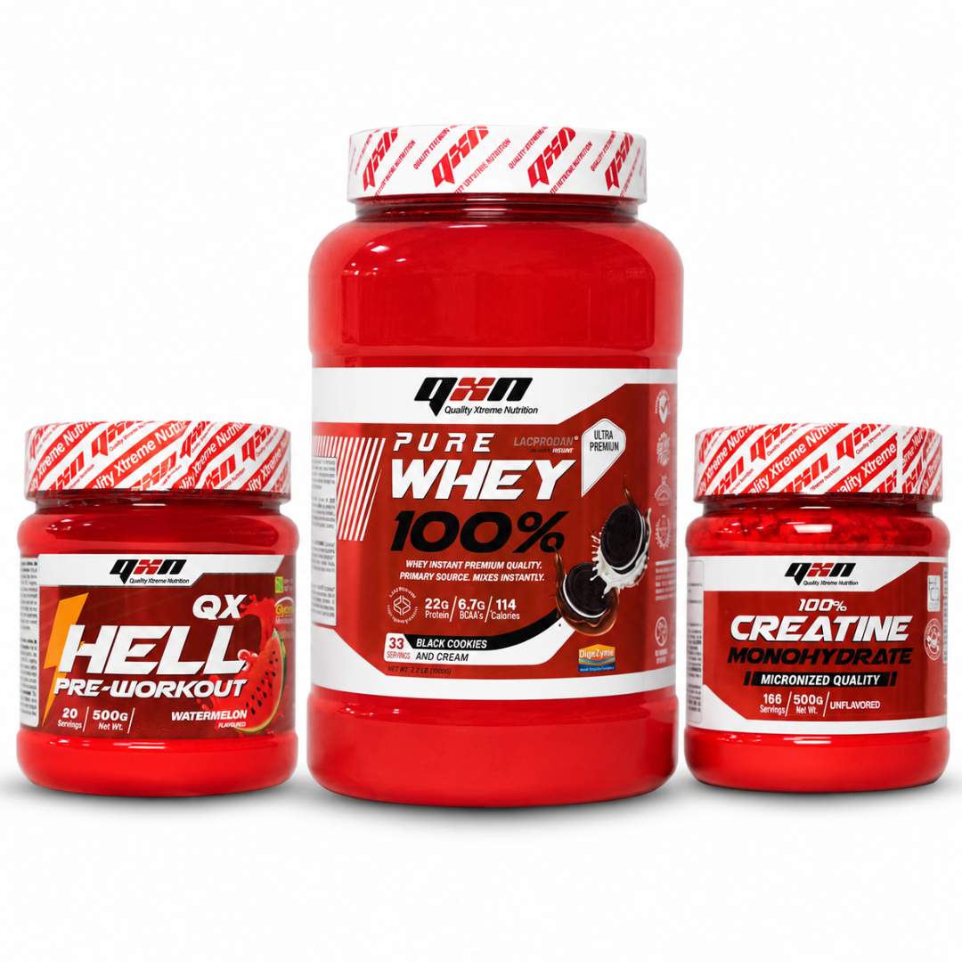 Pack Fuerza Muscular QXN | Whey 1 kg + Creatina 500 g + Pre-entreno 500 g