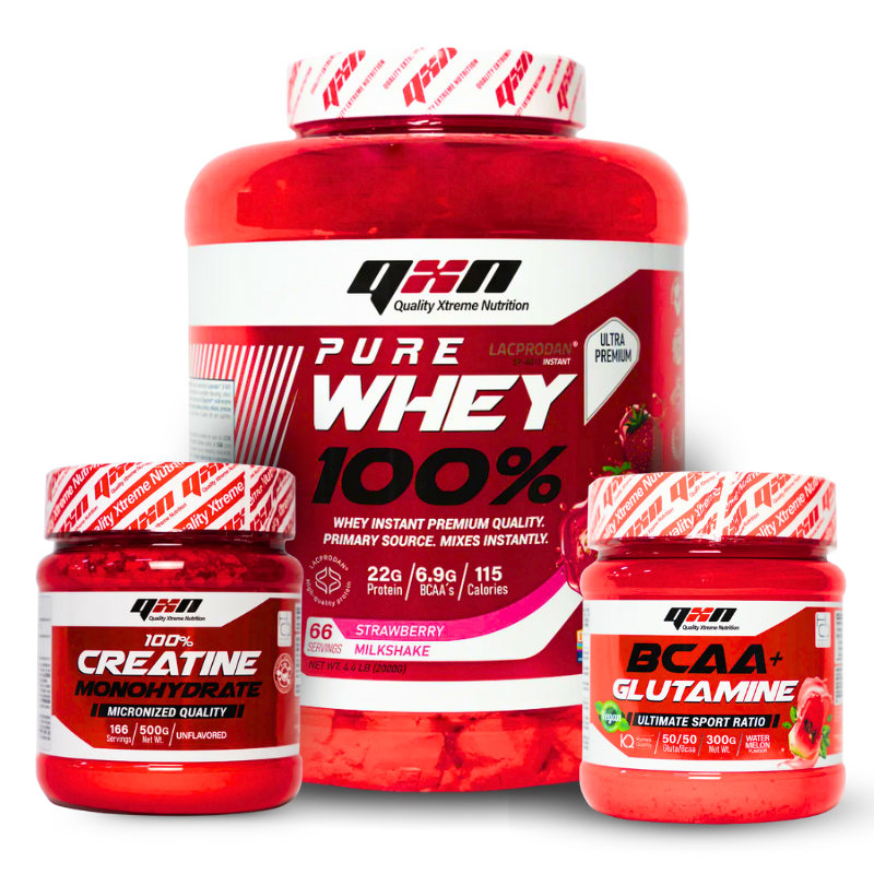 Pack Ganancia Muscular Avanzado – QXN (Whey + Creatina + BCAA)